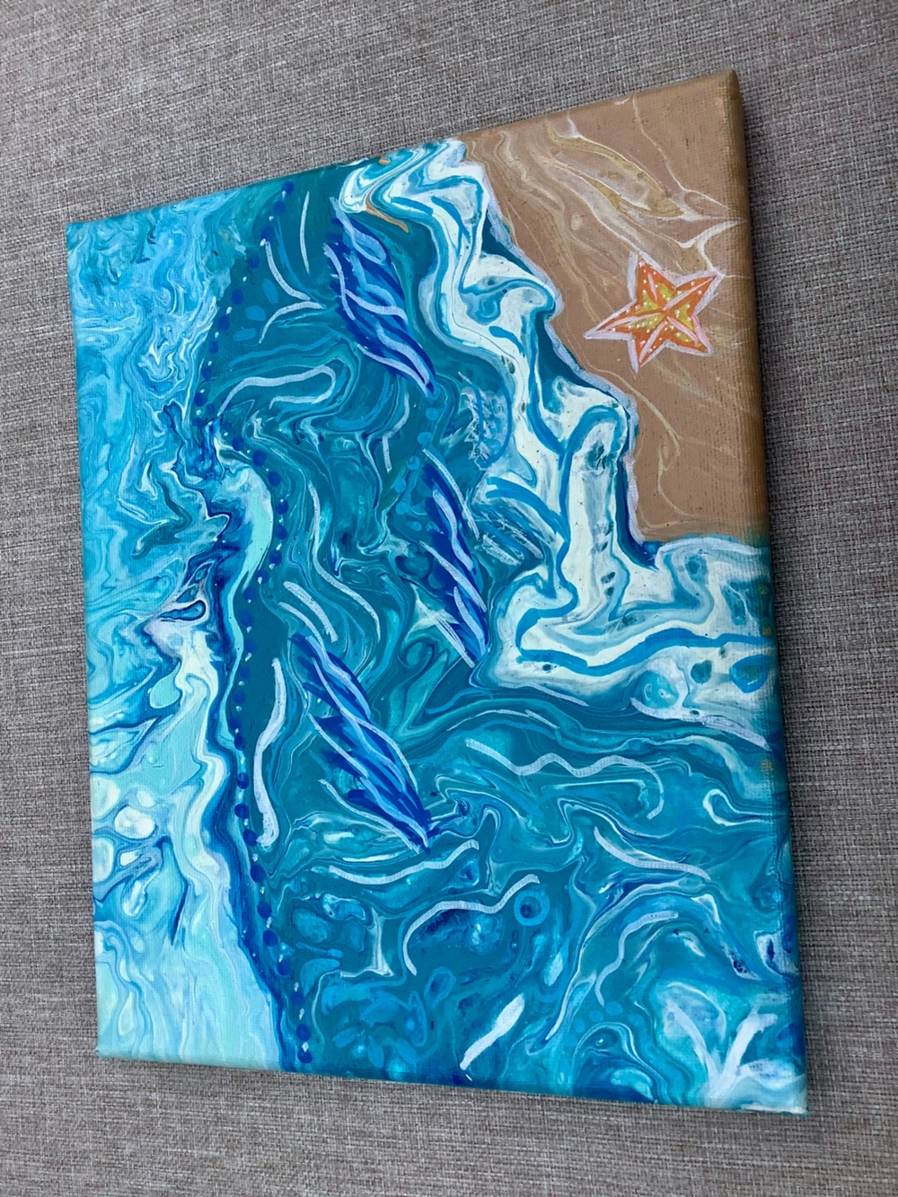 Original Acrylic Pour Painting- “Beach Time”